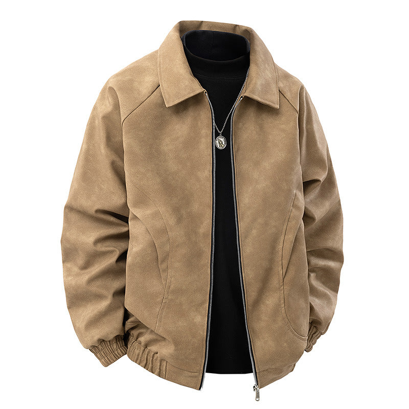Men's Suede-Look Blouson Jacket with Shirt Collar and Elastic Cuffs Shop Velvia