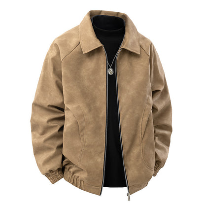Men's suede look zip jacket in retro bomber style with Kent collar and elastic hem Shop Velvia