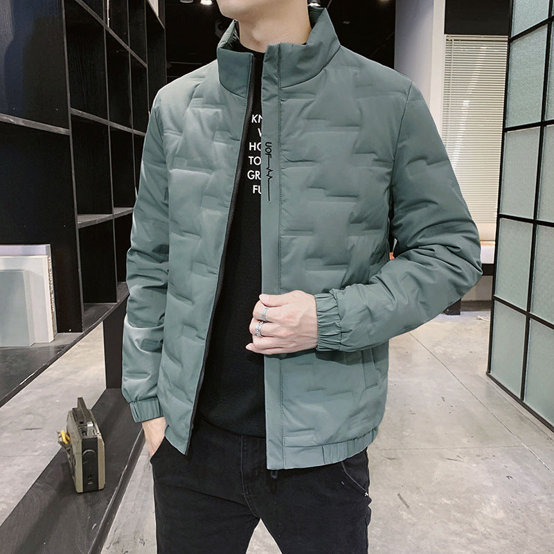 Men's Stand Collar Quilted Jacket with Geometric Quilting and Elastic Cuffs Shop Velvia