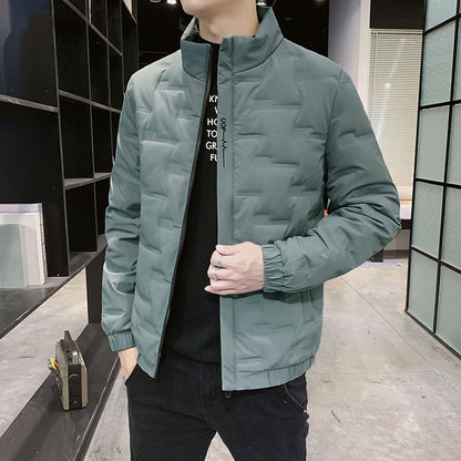Men's Stand Collar Quilted Jacket with Geometric Quilting and Elastic Cuffs Shop Velvia