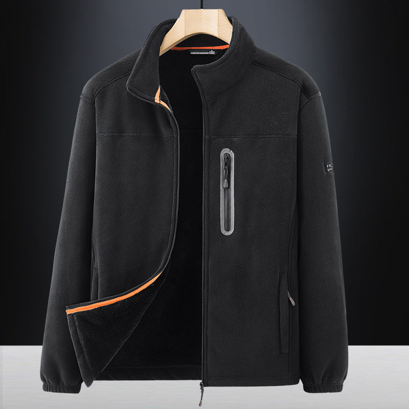 Men's microfleece outdoor jacket with waterproof breast pocket, stand-up collar, and teddy fleece lining Shop Velvia