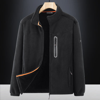 Men's microfleece outdoor jacket with waterproof breast pocket, stand-up collar, and teddy fleece lining Shop Velvia