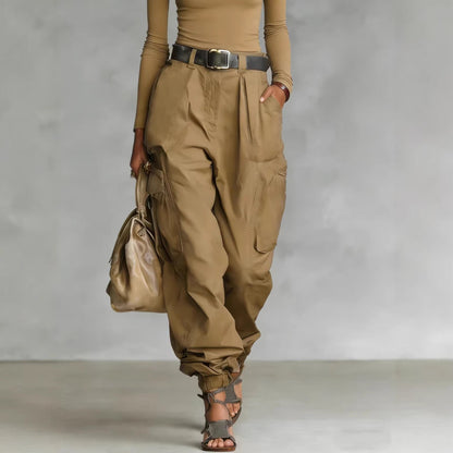 Women's cargo pants with elastic waistband and practical pockets Shop Velvia