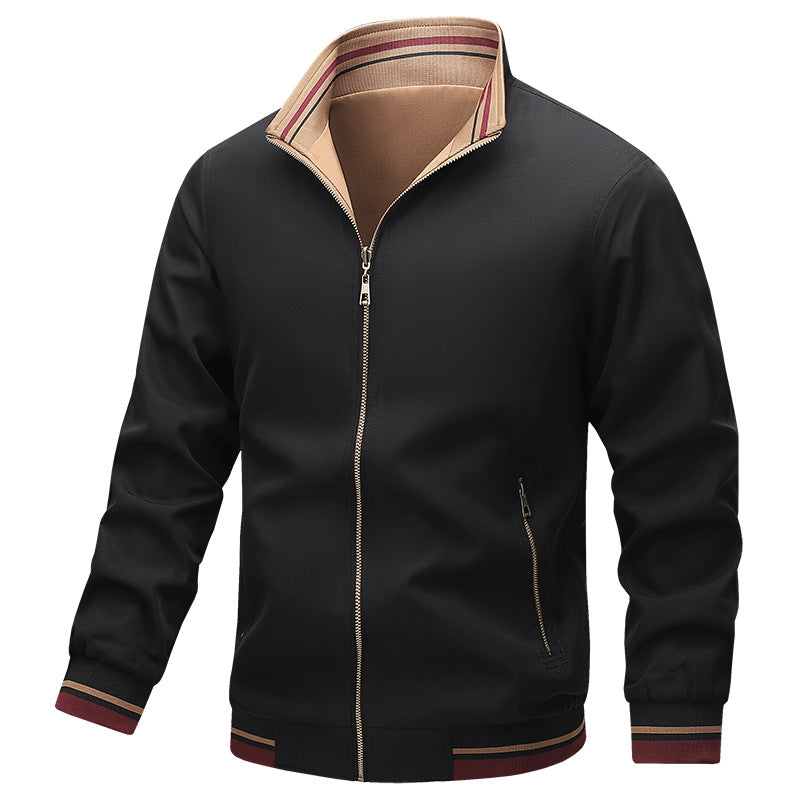 Men's Lightweight Harrington Jacket with Stand-Up Collar, Zip Closure and Contrast Cuffs Shop Velvia