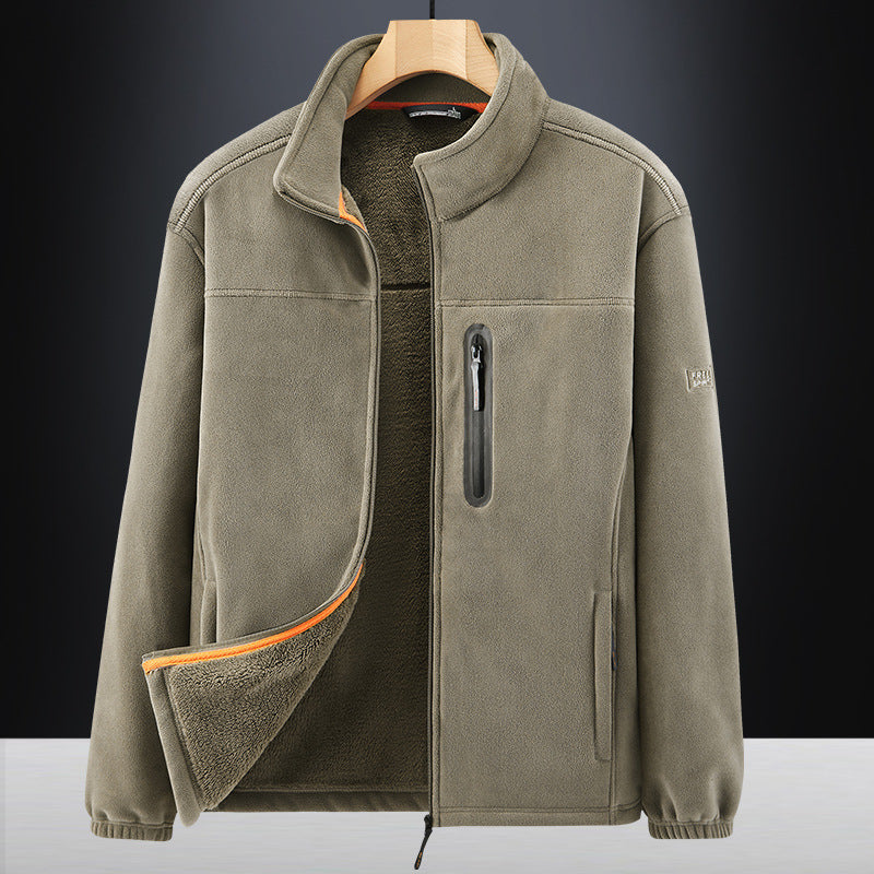 Men's microfleece outdoor jacket with waterproof breast pocket, stand-up collar, and teddy fleece lining Shop Velvia