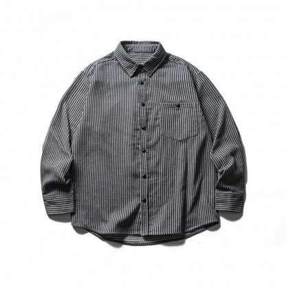 Men's Striped Oversized Shirt made of Washed Cotton Blend with Chest Pocket Shop Velvia
