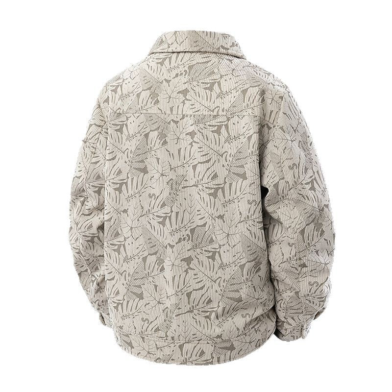 Men's corduroy trucker jacket with jacquard leaf pattern and snap button placket Shop Velvia
