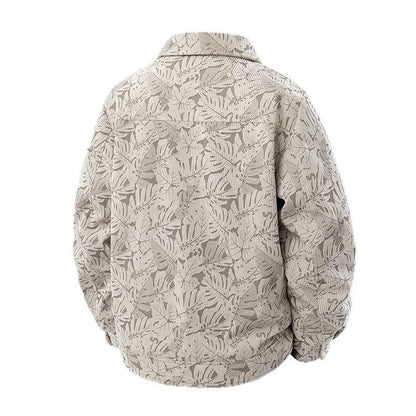 Men's corduroy trucker jacket with jacquard leaf pattern and snap button placket Shop Velvia