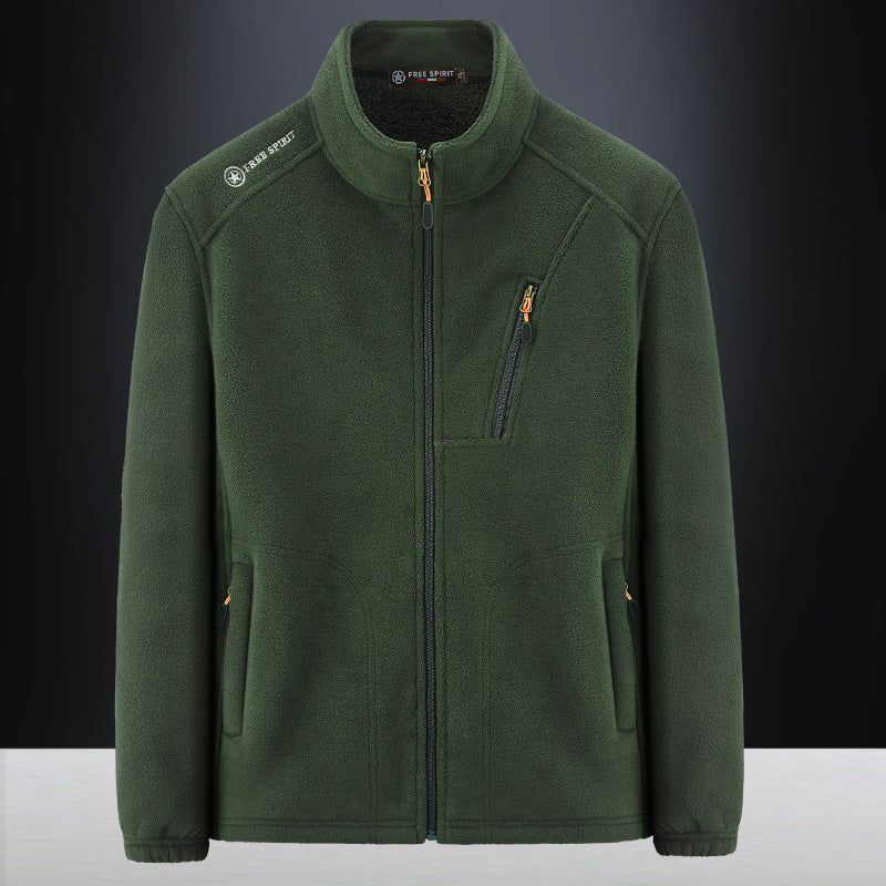 Men's Warm Microfleece Outdoor Jacket with Chest Zipper, Side Pockets and Stand-Up Collar Shop Velvia
