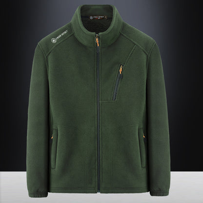 Men's Warm Microfleece Outdoor Jacket with Chest Zipper, Side Pockets and Stand-Up Collar Shop Velvia