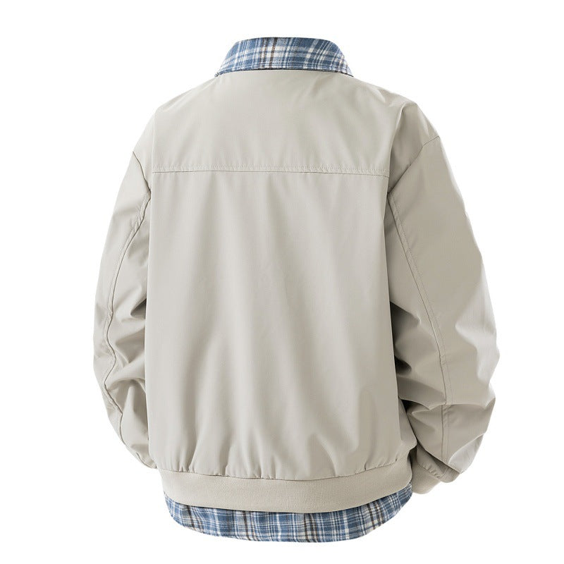 Men's casual two-layer short jacket in a layered look with plaid lining Shop Velvia