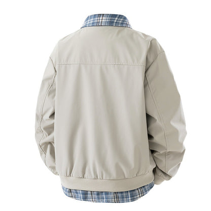 Men's casual two-layer short jacket in a layered look with plaid lining Shop Velvia