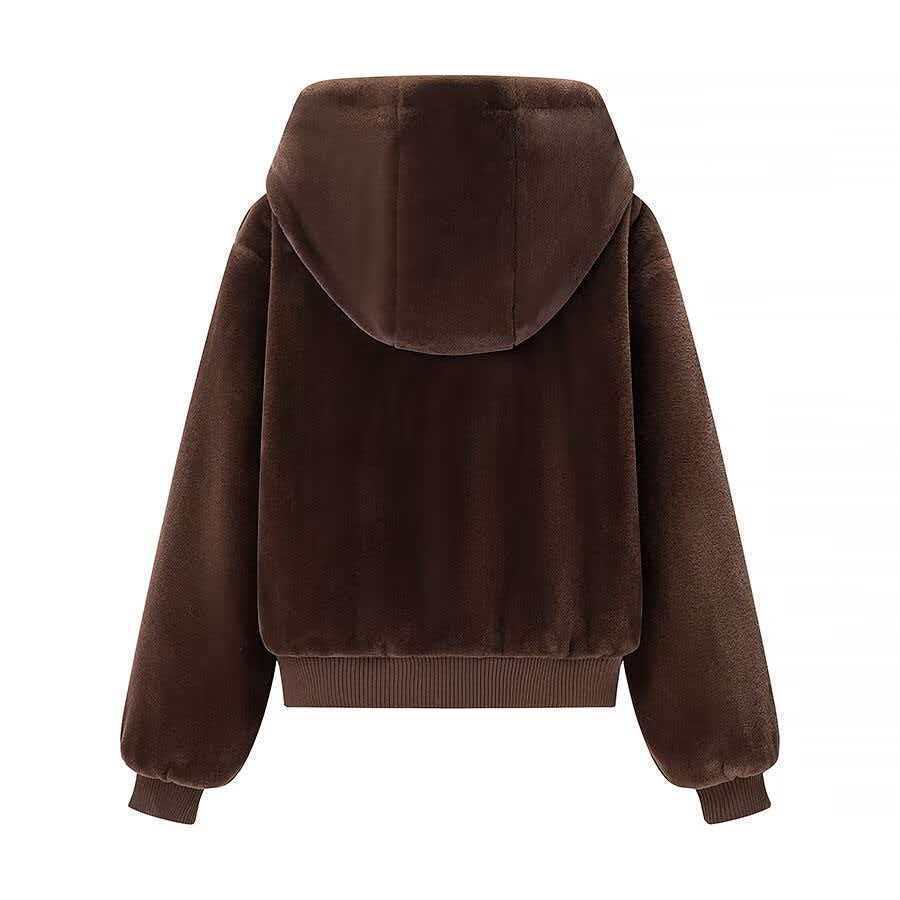 Women's Cozy Hooded Bomber Jacket in Teddy Finish Shop Velvia