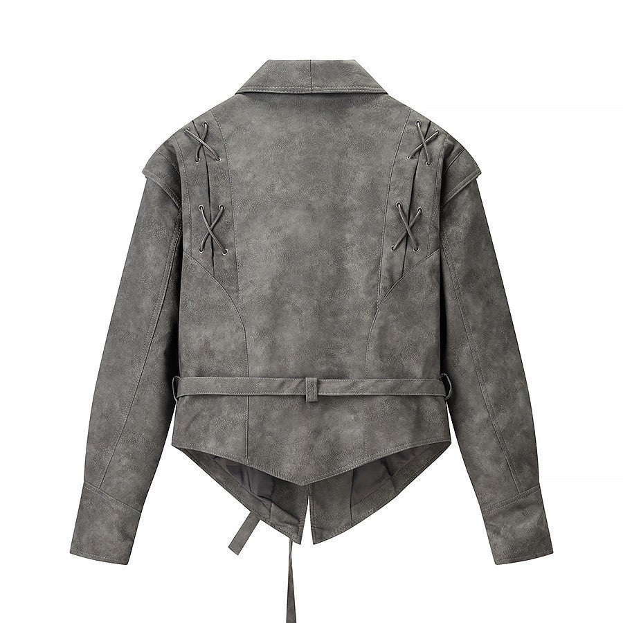 Women's Tailored Suede Blazer with Tie Belt and Lacing Detail Shop Velvia