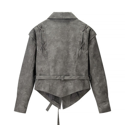 Women's Tailored Suede Blazer with Tie Belt and Lacing Detail Shop Velvia