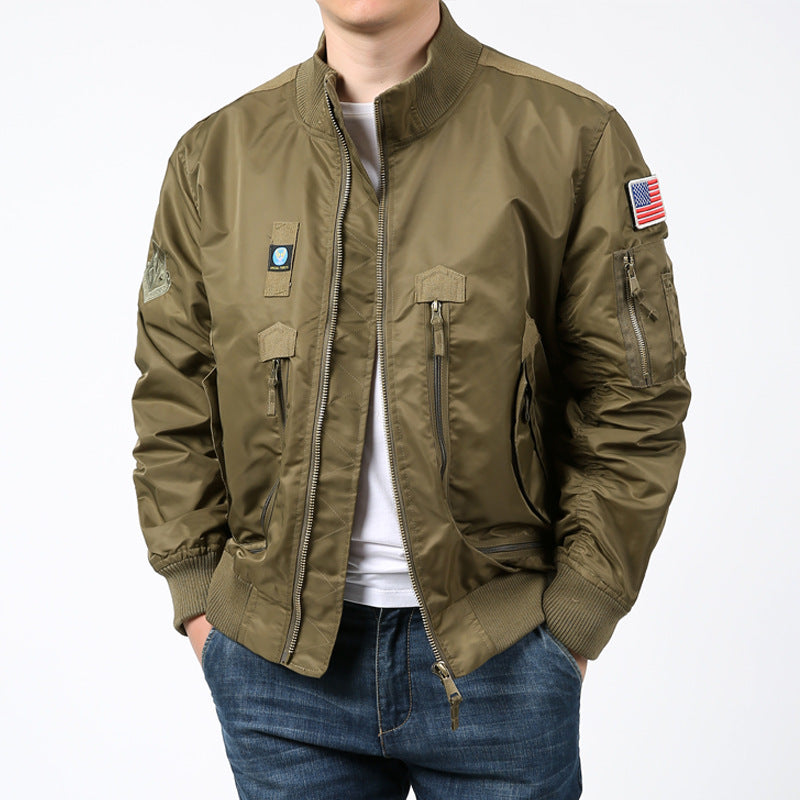 Men's Nylon Bomber Jacket Pilot Style with Multiple Pockets, Sleeve Utility Pocket and Ribbed Cuffs Shop Velvia