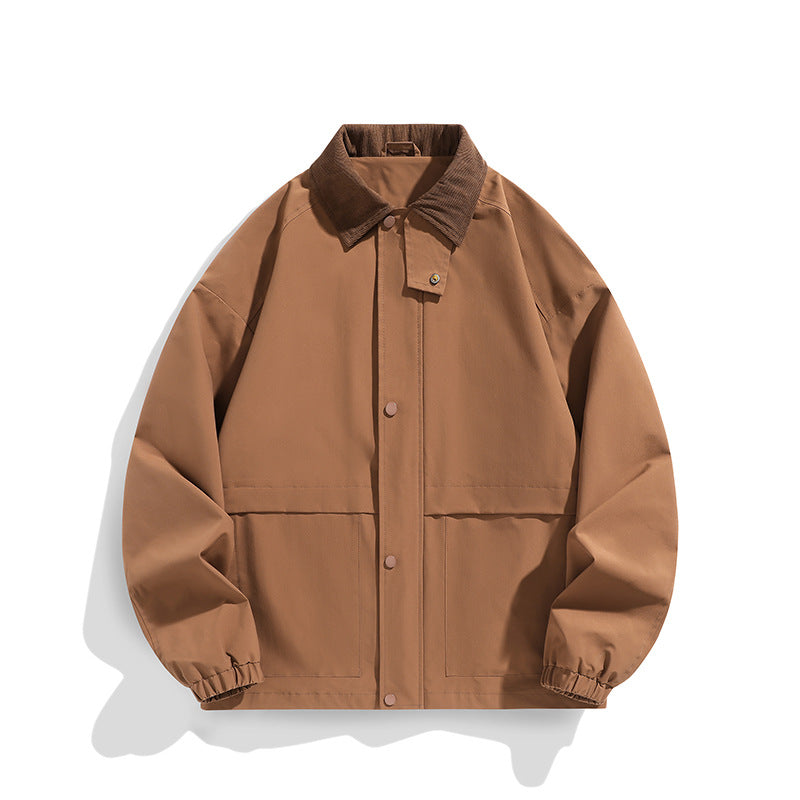 Men's Oversized Utility Jacket with Cord Collar and Snap Front Shop Velvia