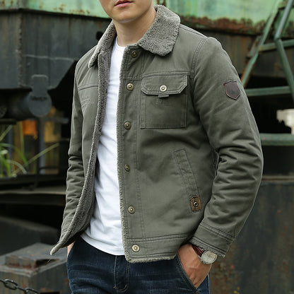 Men's Robust Canvas Field Jacket with Teddy Lining, Stand Collar and Utility Pockets Shop Velvia
