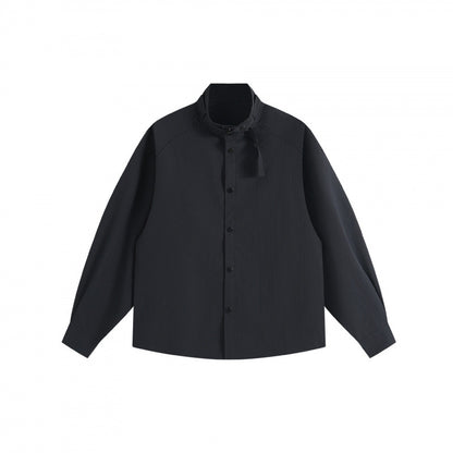 Unisex Boxy Overshirt with Stand Collar, Tie Loop and Snap Button Placket Shop Velvia