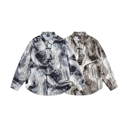 Unisex Boxy Overshirt Jacket with Marble Print and Traditional Toggle Closure Look Shop Velvia