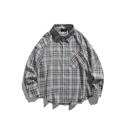Unisex Oversize Check Shirt Jacket in Boxy Cut with Chest Pocket and Rounded Hem Shop Velvia