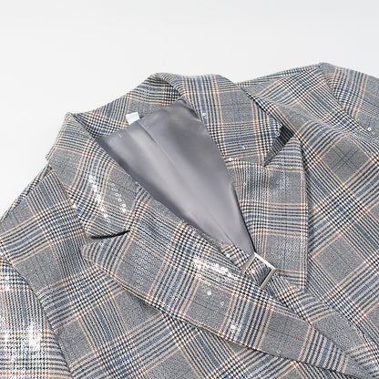 Ladies glencheck blazer with sequin trim and patch pockets Shop Velvia