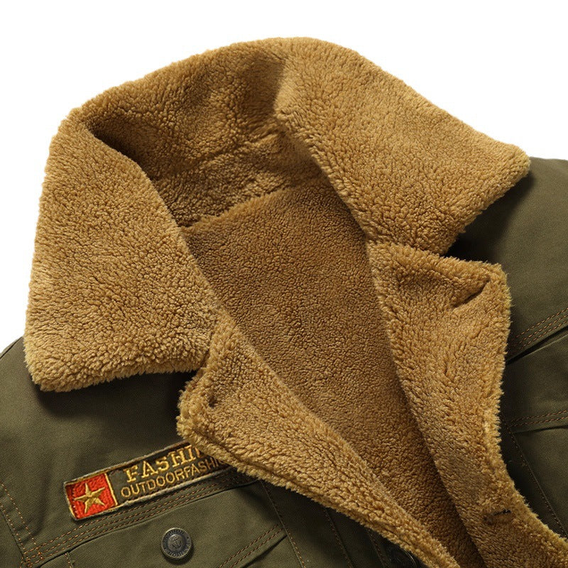 Men's canvas trucker jacket with sherpa lining and utility pockets Shop Velvia