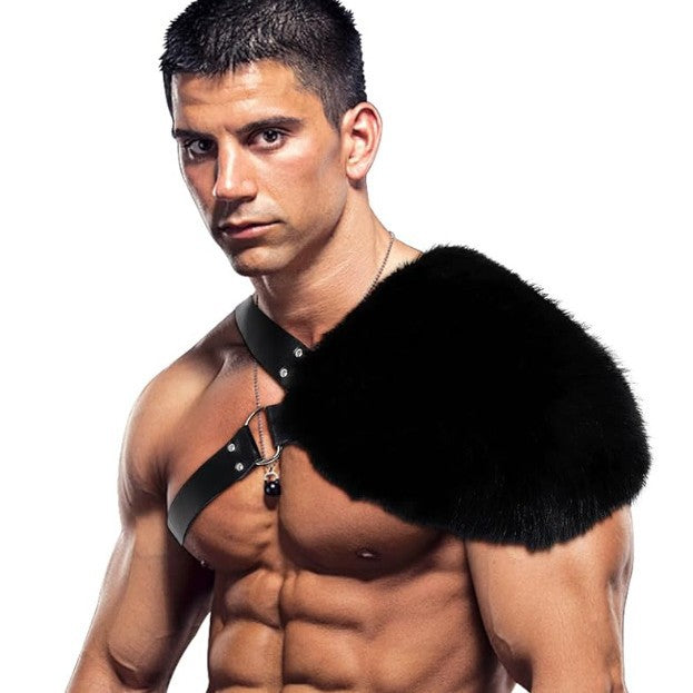 Men's shoulder harness with removable faux fur shoulder pad and adjustable leather straps Shop Velvia