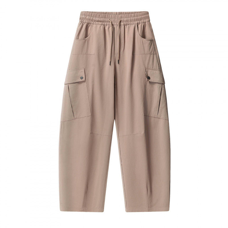 Unisex Loose Cargo Pants with Elastic Waistband, Drawstring and Patch Flap Pockets Shop Velvia
