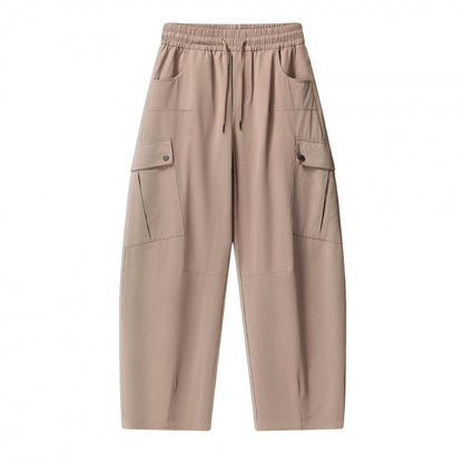 Unisex Loose Cargo Pants with Elastic Waistband, Drawstring and Patch Flap Pockets Shop Velvia