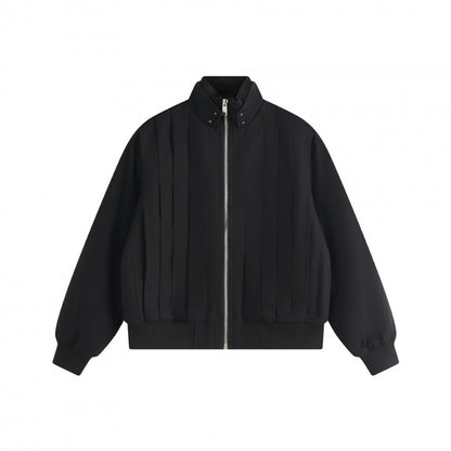 Unisex Boxy Blouson jacket with vertical tucked pleats, standing collar, and zipper Shop Velvia
