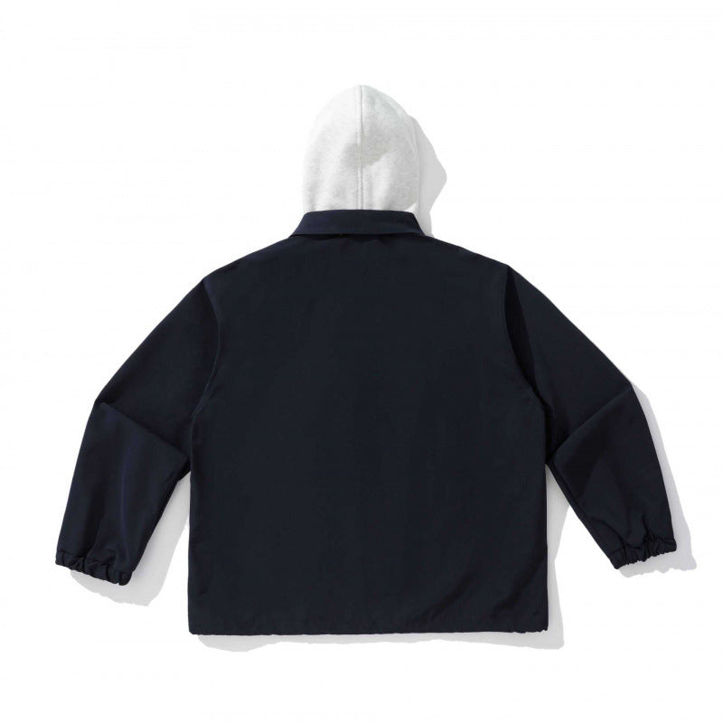 Unisex Two-Layer Overshirt Jacket with Attached Fleece Hood and Snap Button Placket Shop Velvia
