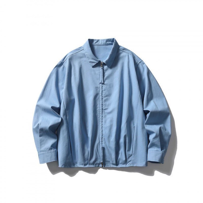 Unisex Boxy over-jacket with shirt collar, concealed zipper and soft drape Shop Velvia
