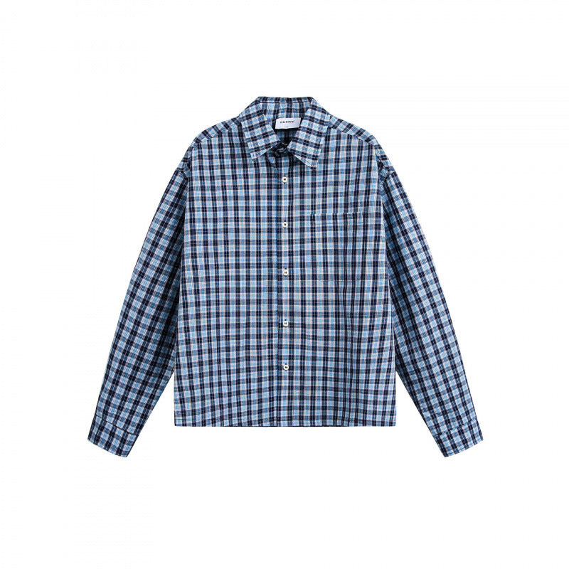 Unisex Checked Overshirt in Boxy Cut with Continuous Button Placket and Chest Pocket Shop Velvia