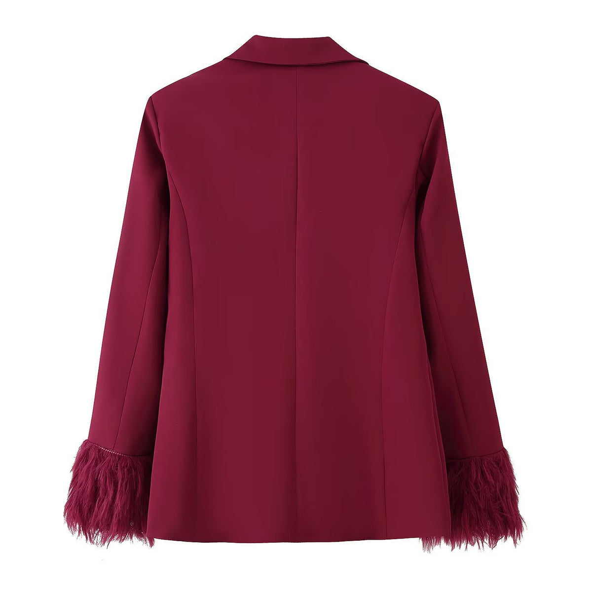 Women Elegant Two-Piece Blazer and Wide Leg Trousers Ensemble with Feather Trim on Sleeves Shop Velvia