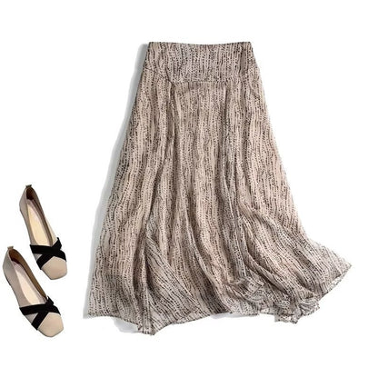 Women Flowing Midi Skirt with Pleat Effect and Subtle Polka Dot Print Shop Velvia