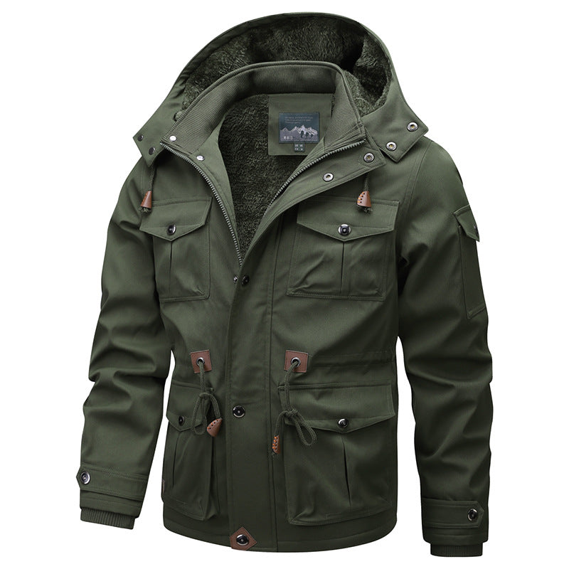 Men's Military-Inspired Canvas Parka with Teddy Fleece Lining and Adjustable Waist Drawstring Shop Velvia