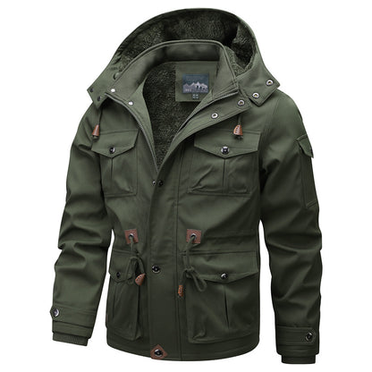 Men's Military-Inspired Canvas Parka with Teddy Fleece Lining and Adjustable Waist Drawstring Shop Velvia