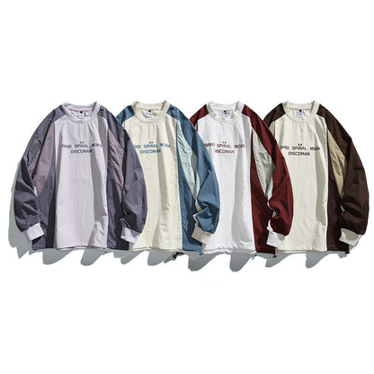 Unisex Loose Fit Colorblock Long Sleeve Shirt made of Lightweight Nylon Blend with Raglan Sleeves and Chest Print Shop Velvia