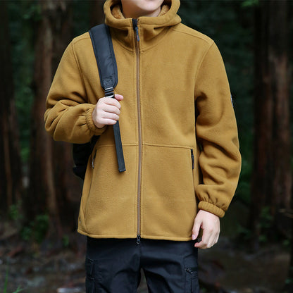 Men's fleece hooded jacket for outdoor with thermal lining, windproof surface and zip pockets Shop Velvia
