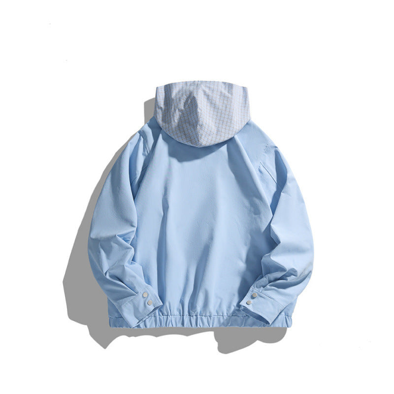 Unisex Lightweight Hooded Transition Jacket with Checkered Pattern Lining and Chest Pocket Shop Velvia