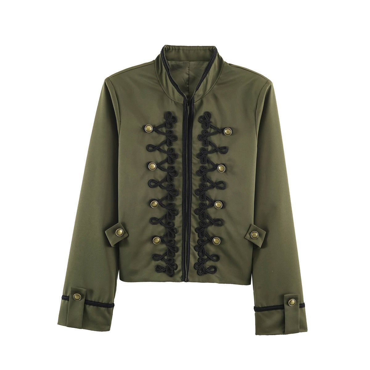 Women's Short Military Style Jacket with Ornamental Cord and Button Decoration Shop Velvia