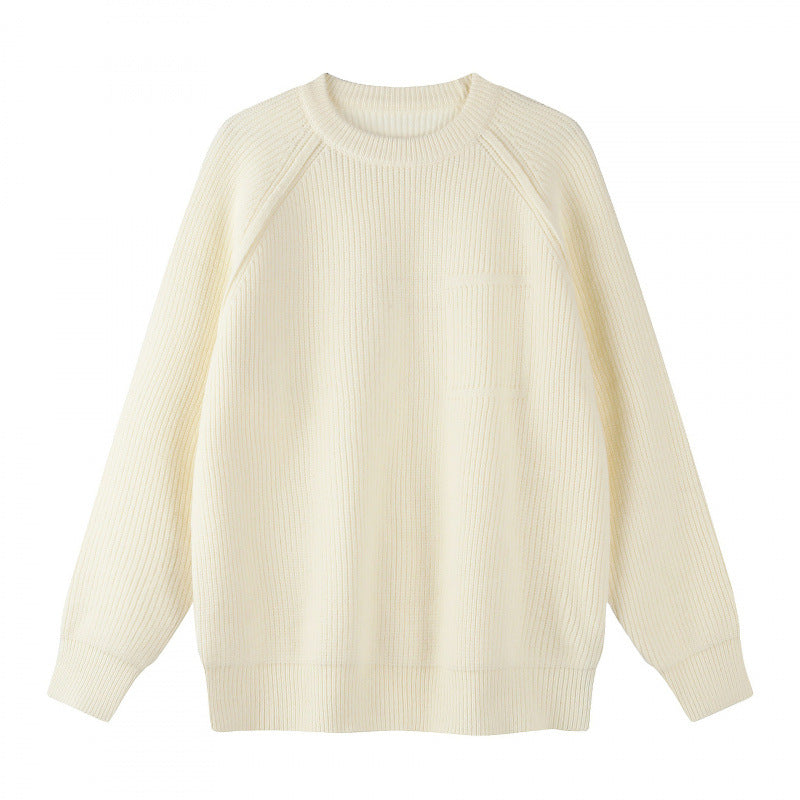 Unisex Oversize Fine Knit Sweater with Round Neck, Raglan Sleeves and Ribbed Cuffs Shop Velvia