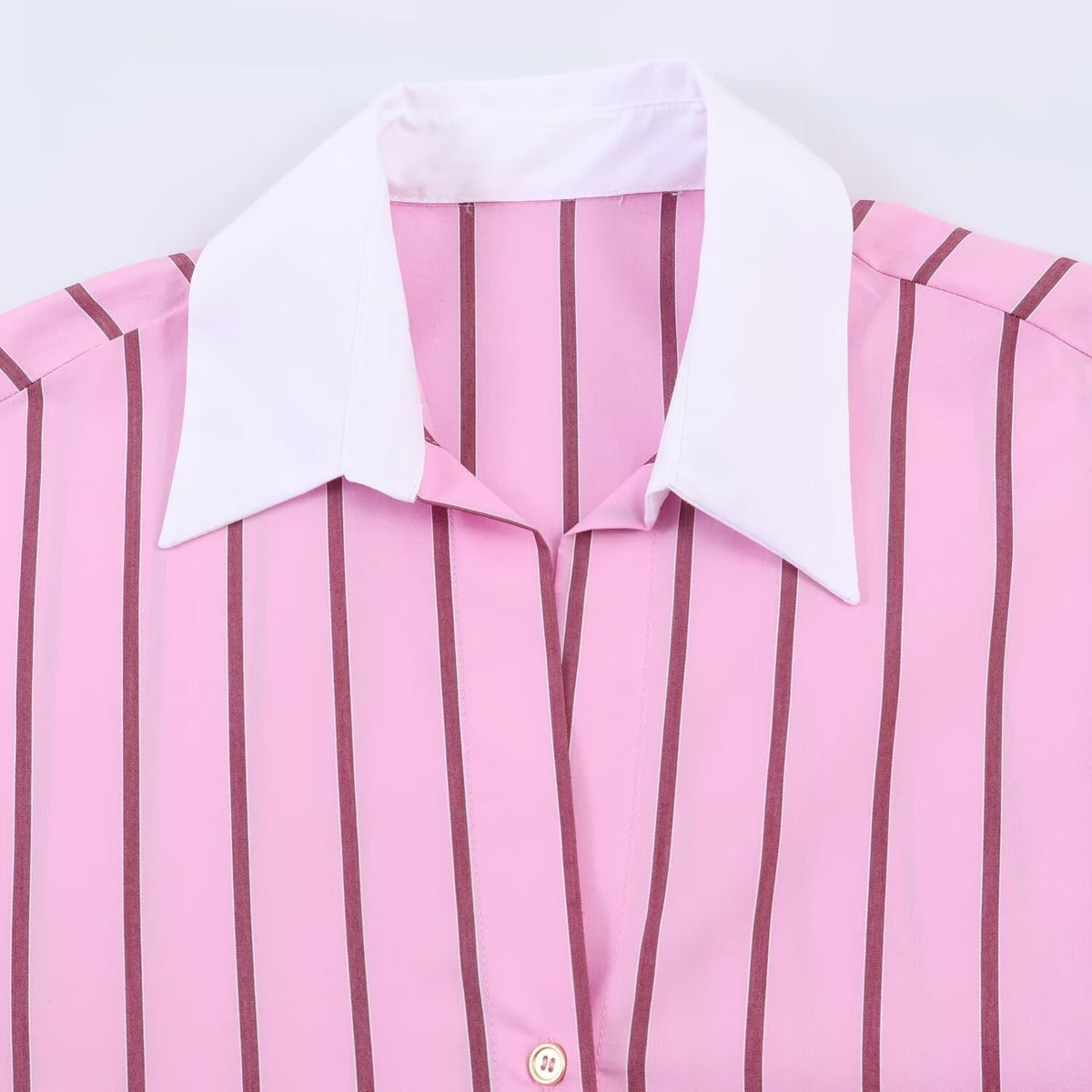 Women’s Oversize Shirt Blouse in Silk Look with Contrast Collar and Vertical Stripe Structure Shop Velvia