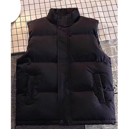 Men's Padded Sleeveless Quilted Vest with Stand Collar and Concealed Snap Placket Shop Velvia