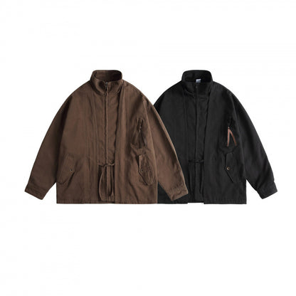 Unisex Boxy Utility Jacket with High Stand Collar, Full Zip and Drawstring Shop Velvia