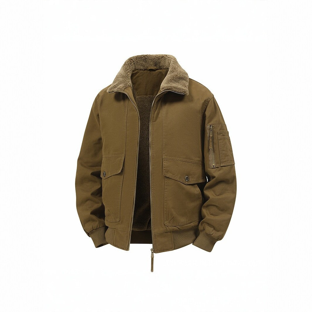 Men's Military Inspired Thermal Bomber Jacket with Teddy Lining, Arm Pocket and Snap Flap Pockets Shop Velvia