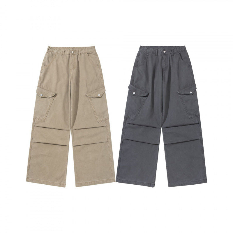 Ladies wide utility cargo pants made of sturdy canvas with a high waist and knee pleats Shop Velvia