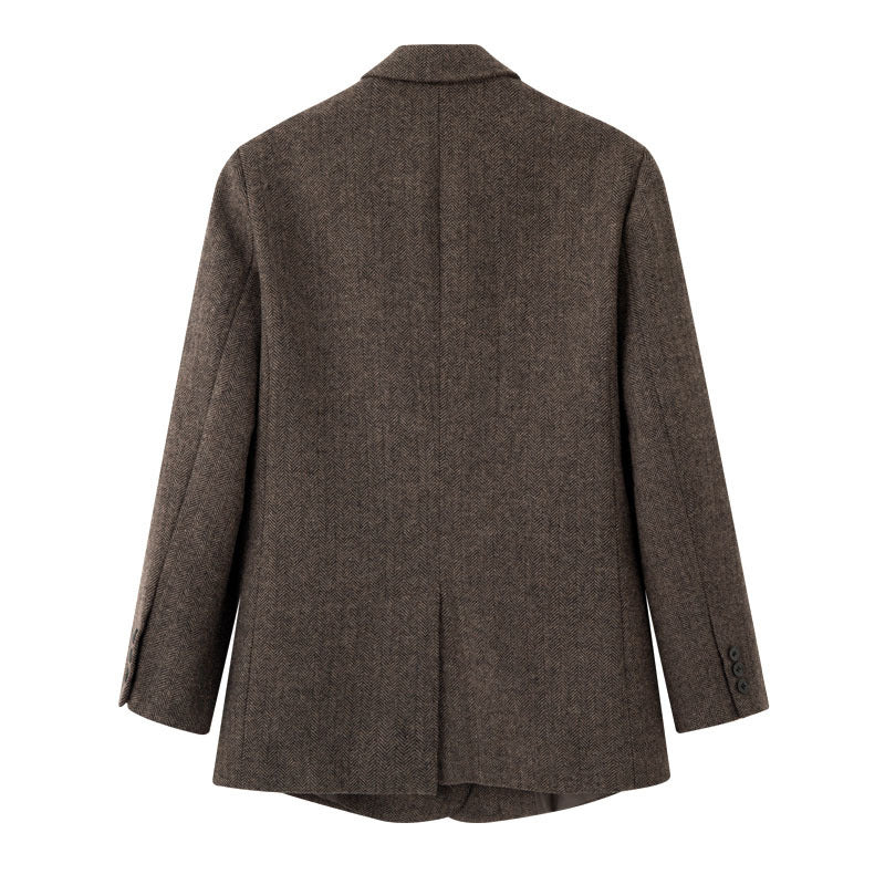 Women Double-breasted Oversized Tweed Blazer with Houndstooth Pattern Shop Velvia