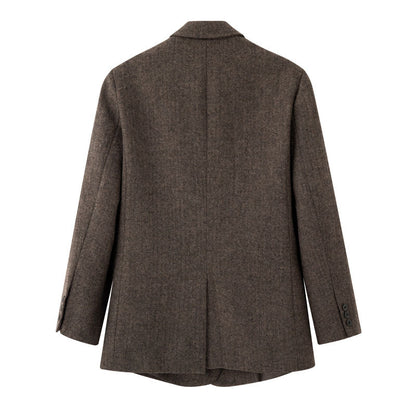 Women Double-breasted Oversized Tweed Blazer with Houndstooth Pattern Shop Velvia